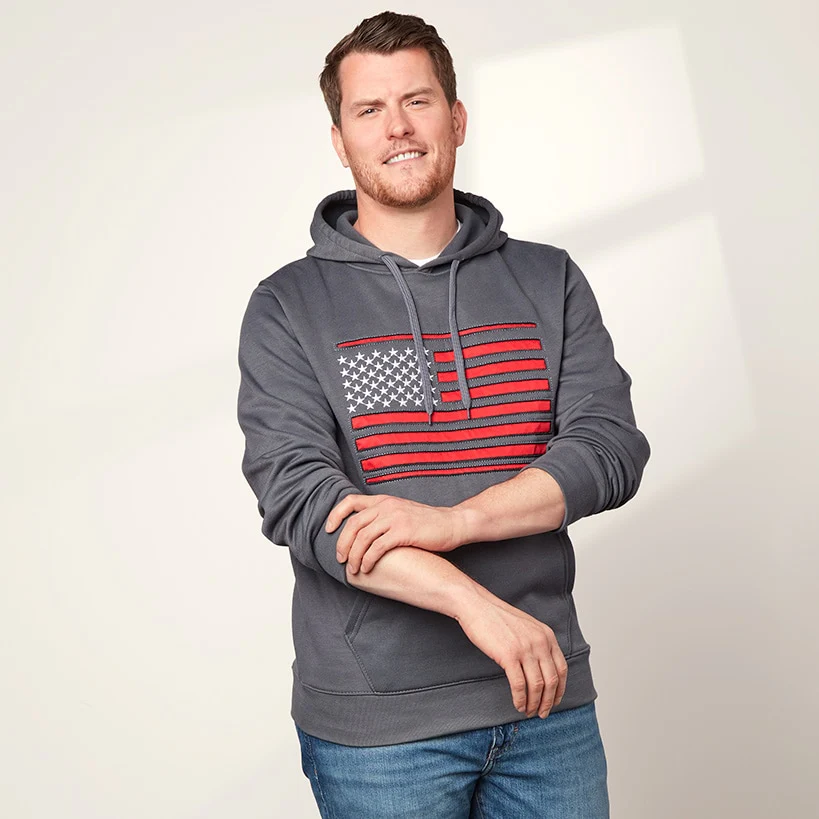 American Flag Men's Hoodie Charcoal Medium