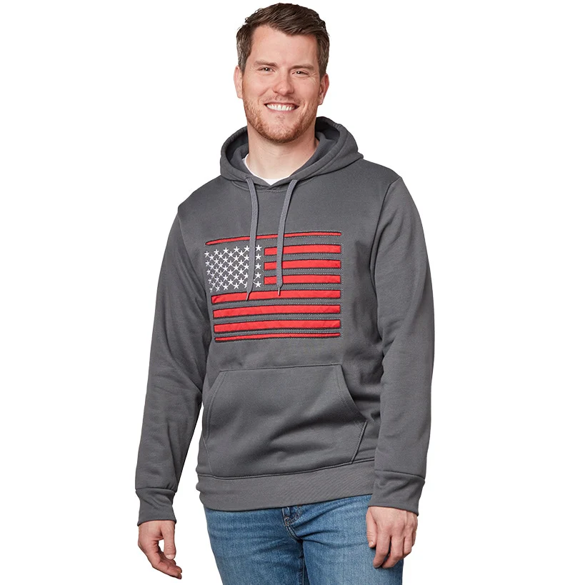 American Flag Men's Hoodie Charcoal Medium - Image 2