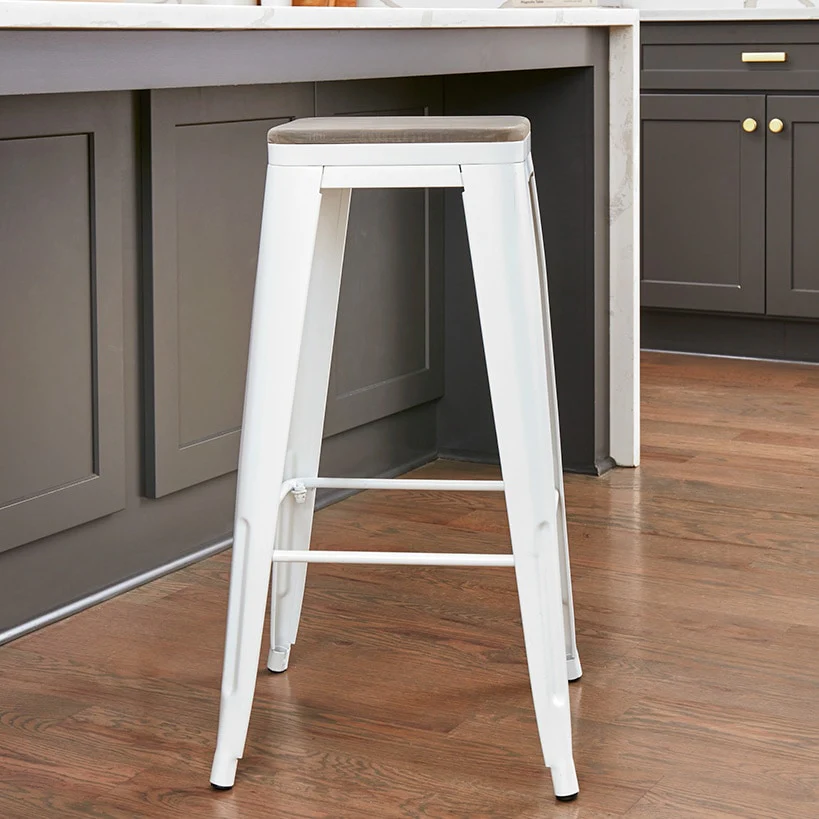Backless Metal Barstool with Wood Square Seat - 24"H or 30"H - Image 5