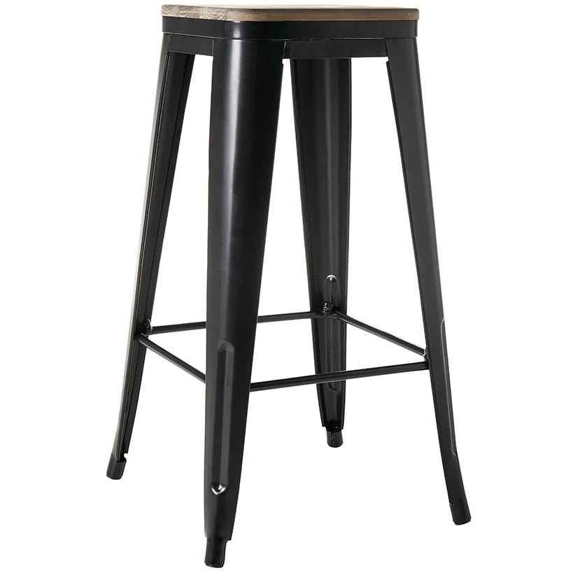Backless Metal Barstool with Wood Square Seat - 24"H or 30"H - Image 8