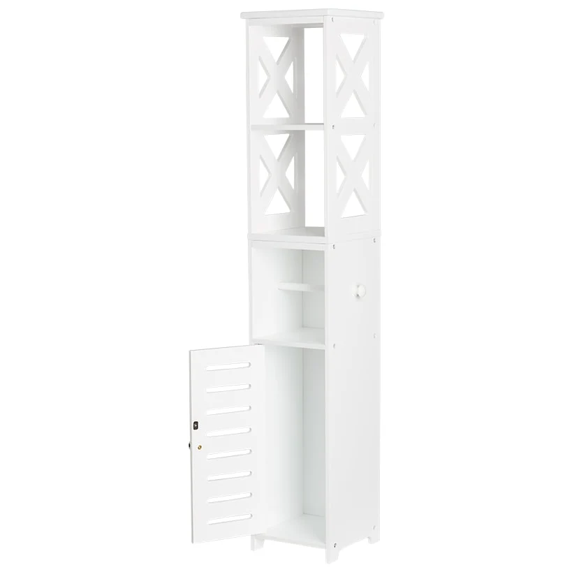 Bathroom Storage Unit with Toilet Paper Dispenser, 2 Shelves, and Cupboard - Image 2