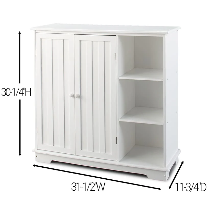 Beadboard Wooden Cabinet with 3 Storage Shelves and Cupboard - Image 12