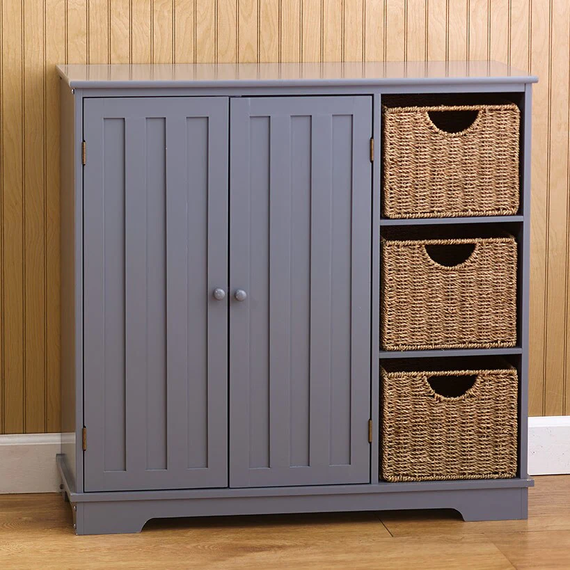 Beadboard Wooden Cabinet with 3 Storage Shelves and Cupboard - Image 16