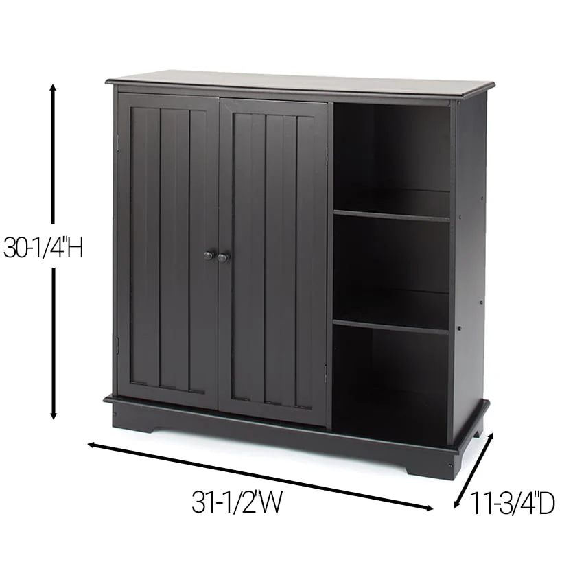 Beadboard Wooden Cabinet with 3 Storage Shelves and Cupboard - Image 3