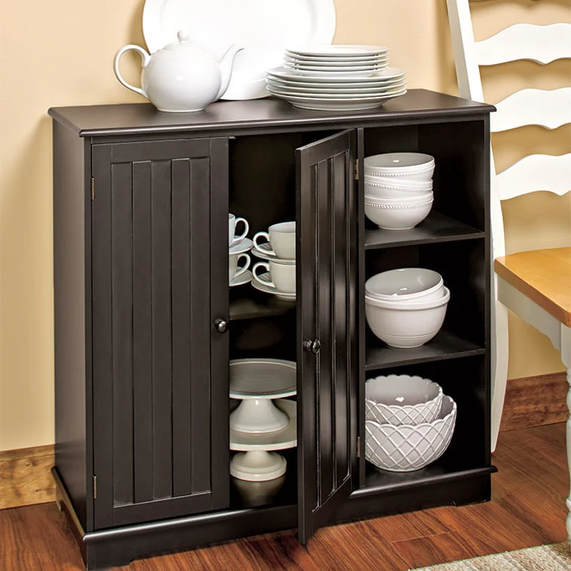 Beadboard Wooden Cabinet with 3 Storage Shelves and Cupboard - Image 5