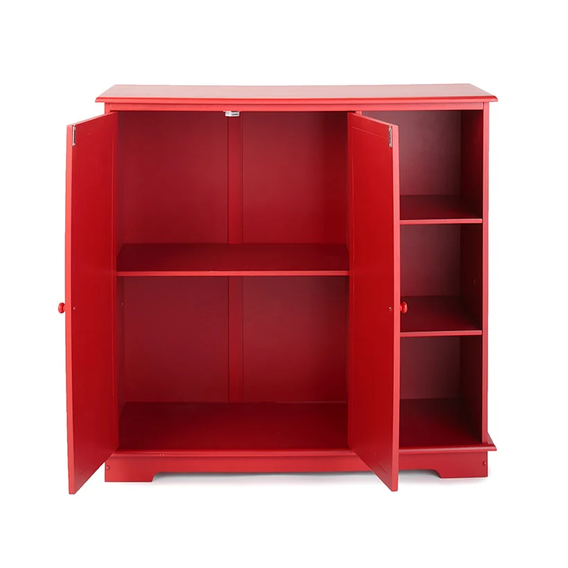 Beadboard Wooden Cabinet with 3 Storage Shelves and Cupboard - Image 7