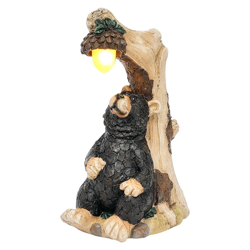 Bear Statue Lodge Themed For Garden With Solar Acorn - Image 3