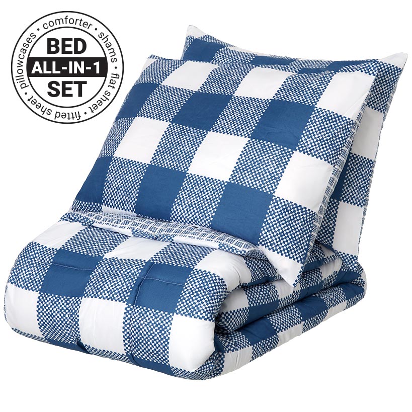 Blue Plaid Reversible Queen or King Complete Comforter Set - Image 3