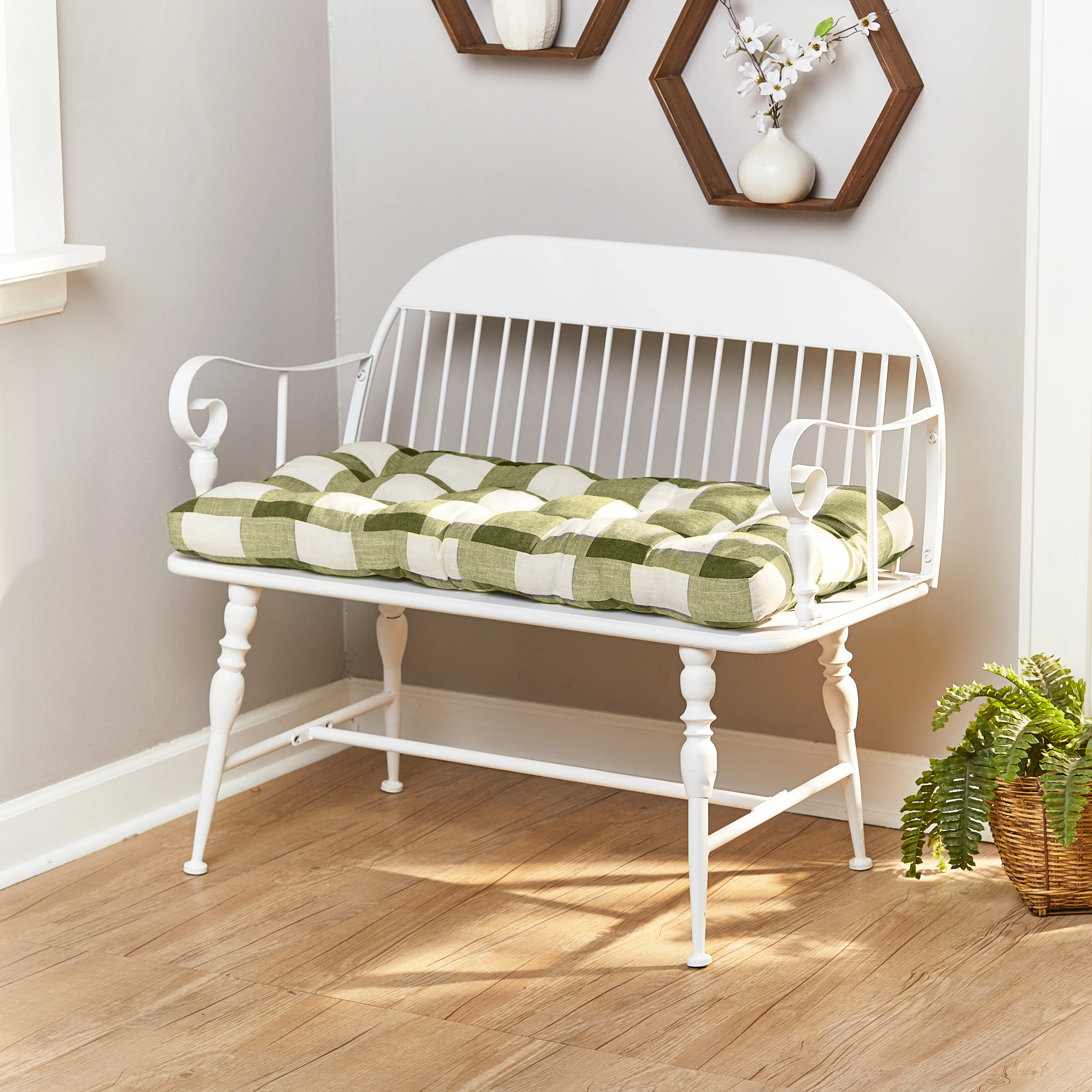 Buffalo Check Bench Cushion in Olive or Red - Image 5