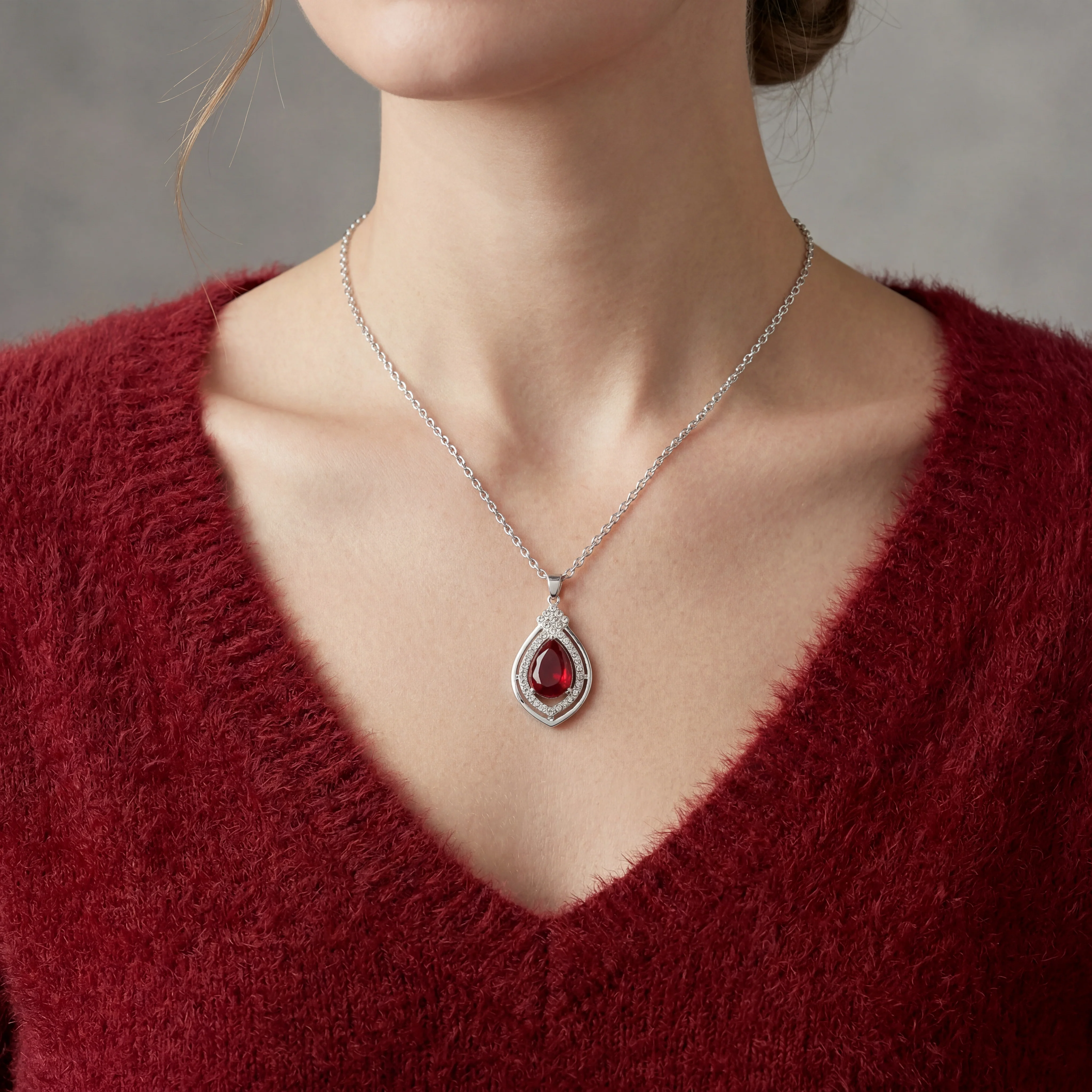 Chalcedony Red Stone Pendant with Chain - Image 2