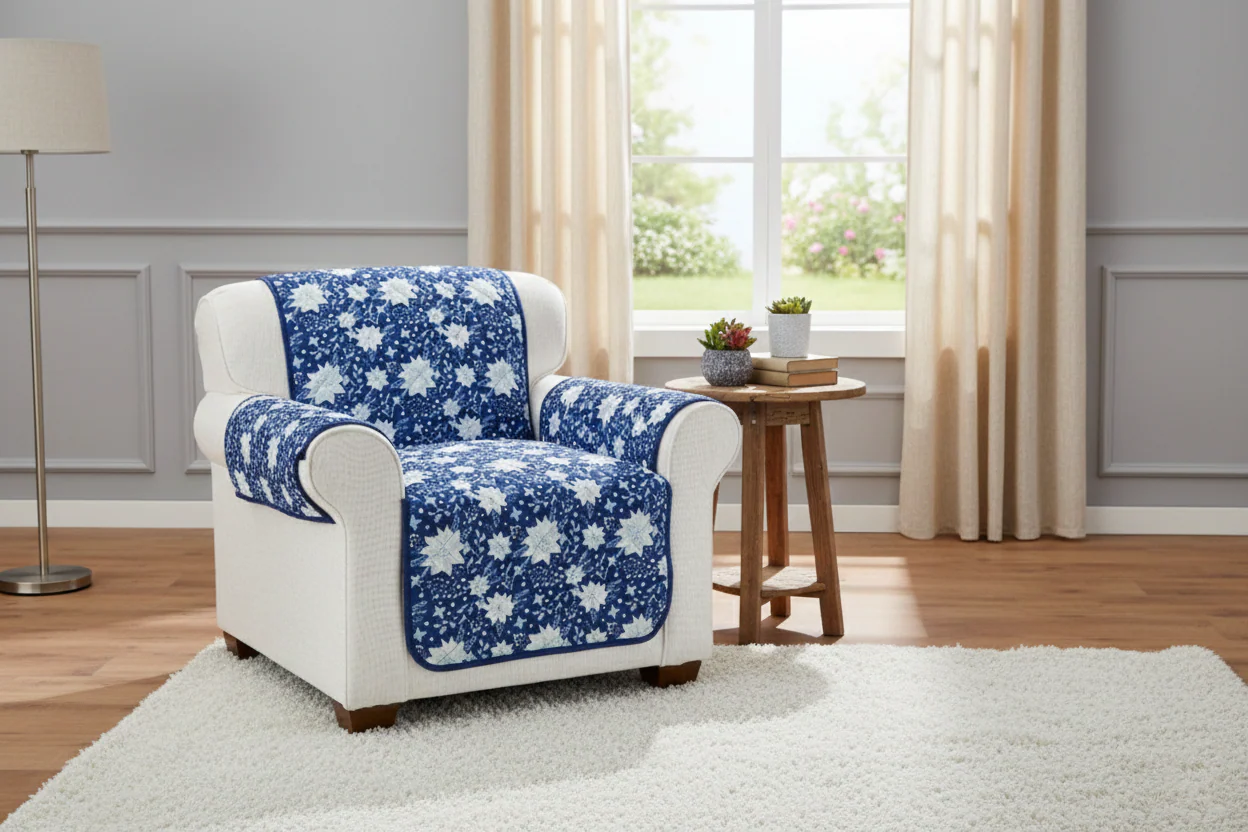 Christmas Blue Floral Chair Furniture Protector - Image 2