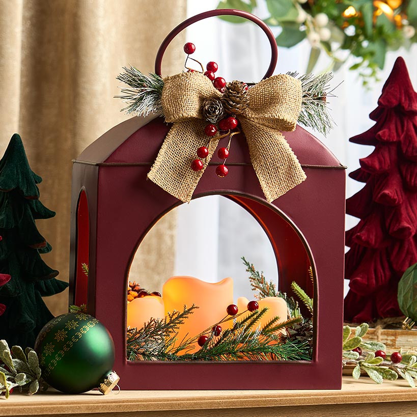 Christmas Country Red Lantern With LED Candle Trio - Image 3
