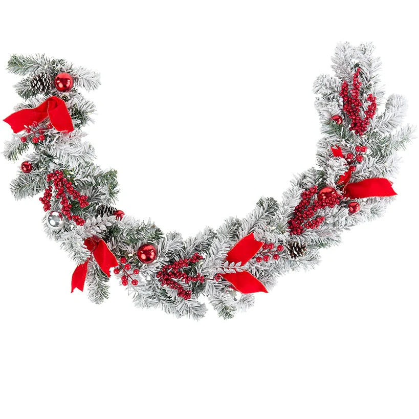 Christmas Frosted Pine With Red Bows Decor - Image 4