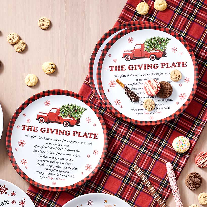 Christmas Red Truck Melamine Giving Plates 12" Dia Set of 3 - Image 3