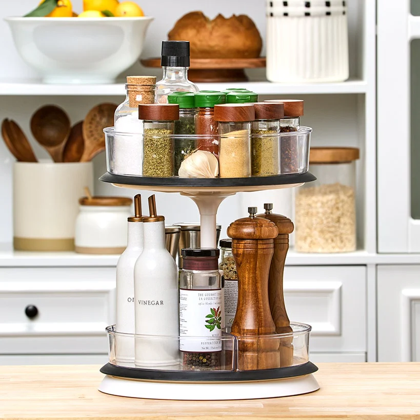 Clear Round Plastic Spinning Cabinet Organizer - Expandable - Image 3