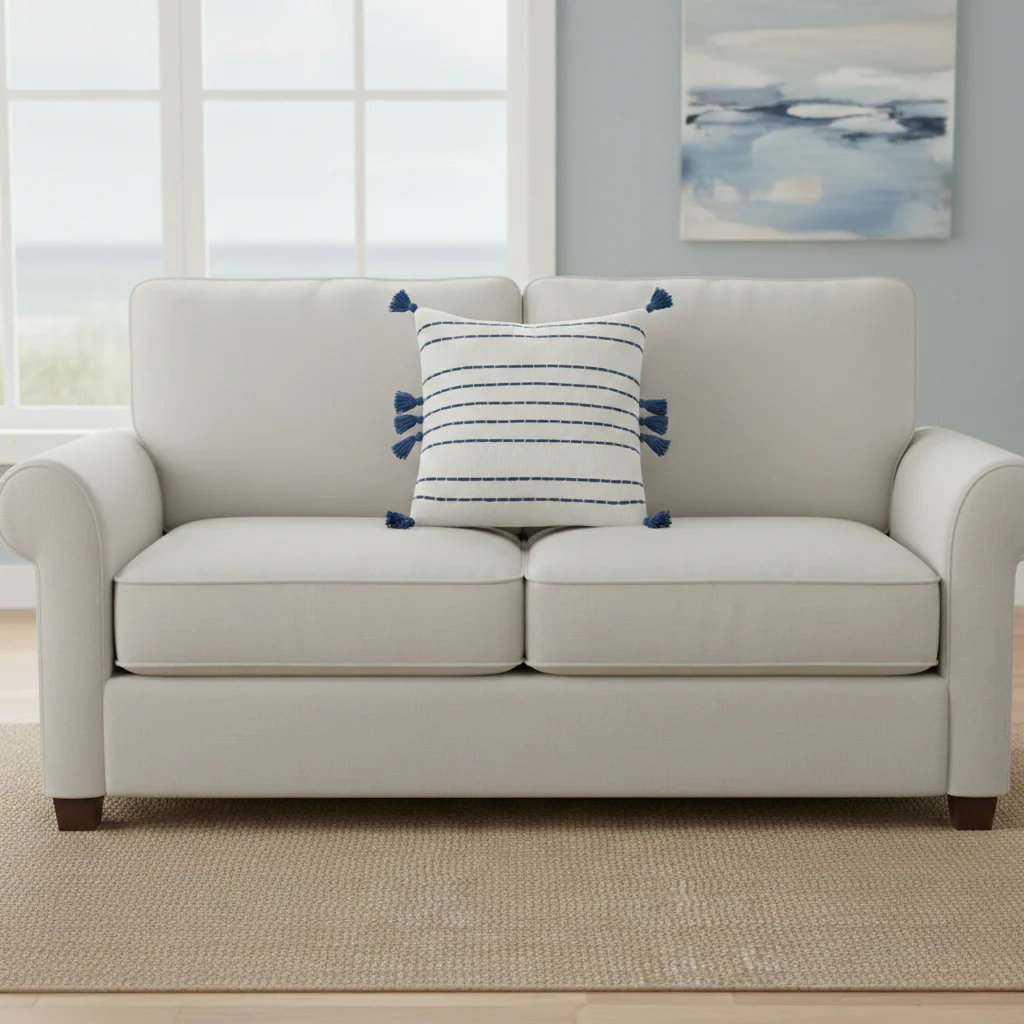 Coastal Inspired Embroidered Decorative Pillow - Image 4