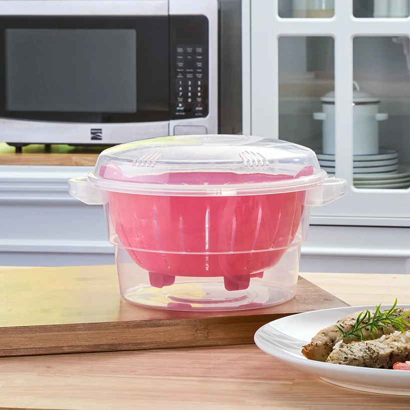 Compact Microwave Rice Cooker or Vegetable Steamer with Lid - Image 5