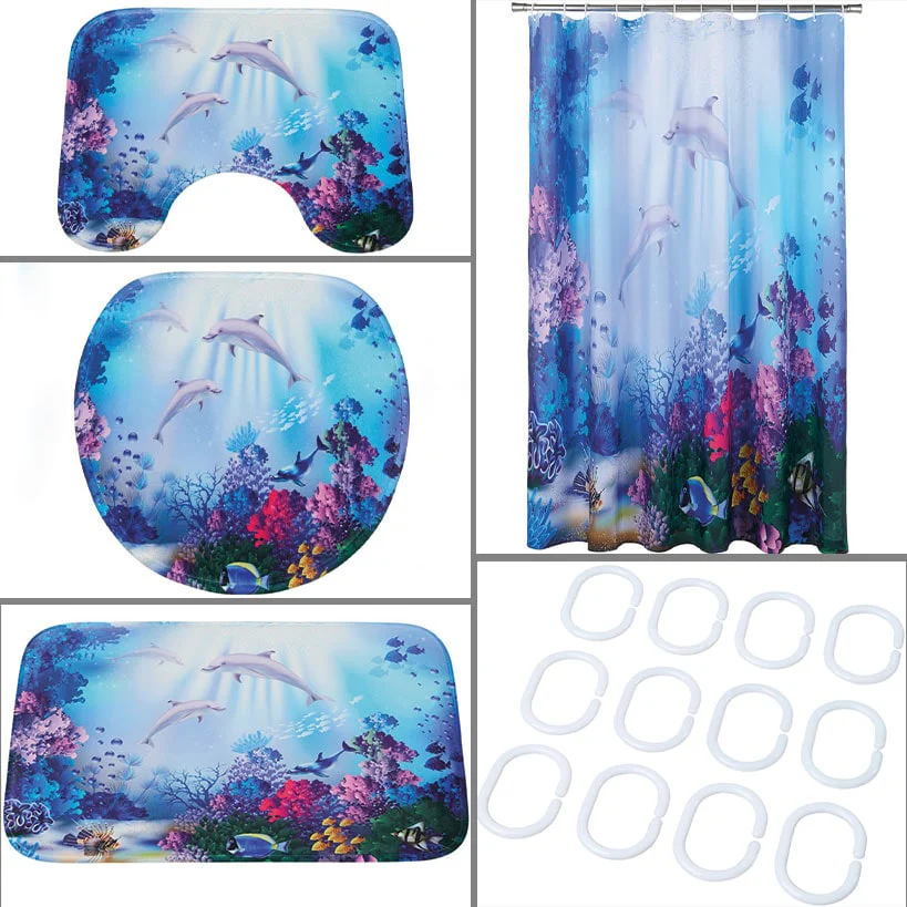 Dolphin Memory Foam Bath Rugs and Shower Curtain 16 Pc Set - Image 8