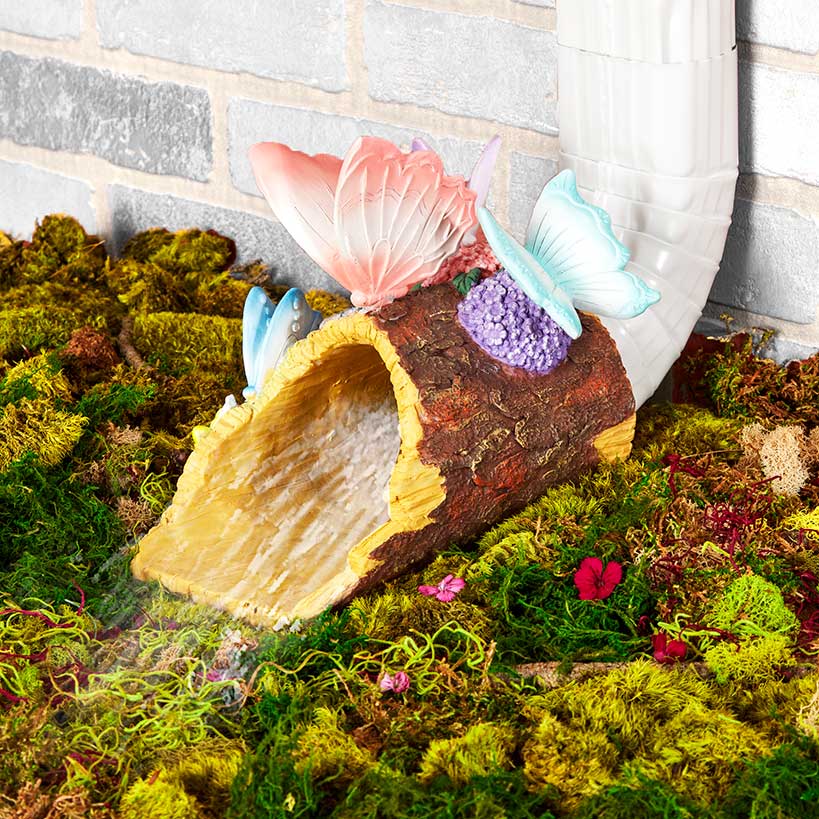 Down Spout Cover Wood Log With Butterflies Or Birds - Image 3