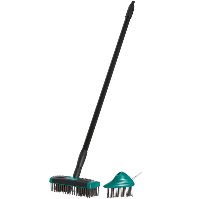 Durable 3-In-1 Patio And Deck Brush With Telescopic Handle And Weed Pick - Image 2