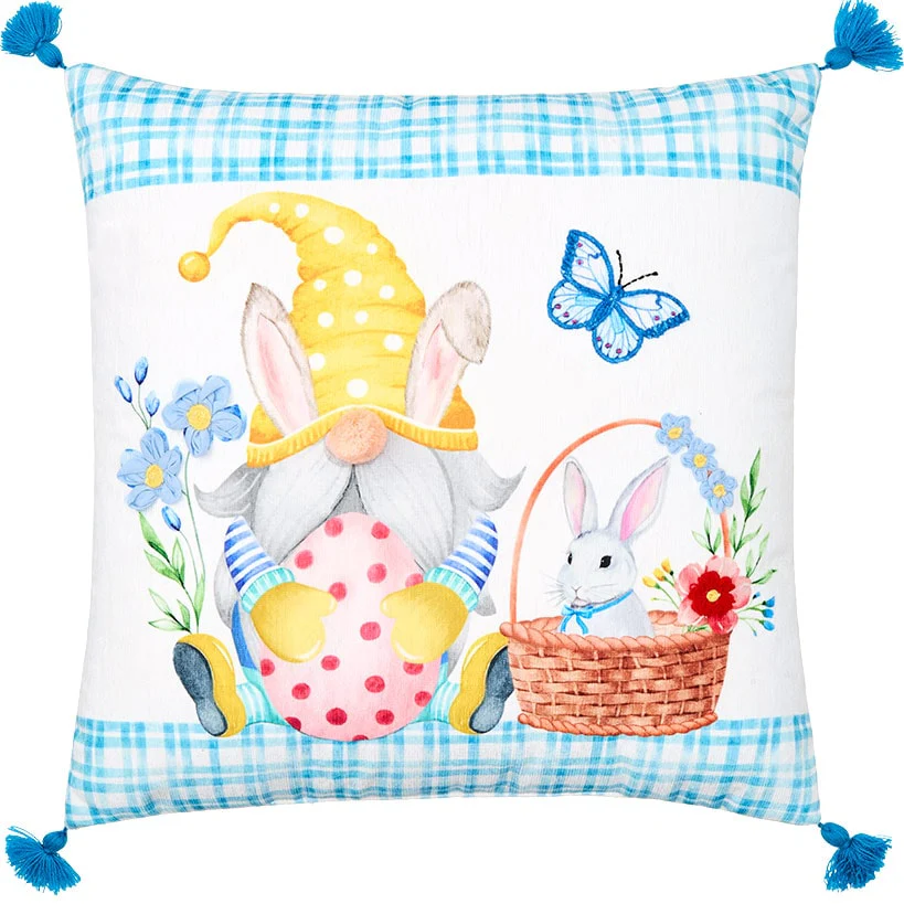 Easter Bunny and Gnome Embroidered Decorative Pillow - Image 2