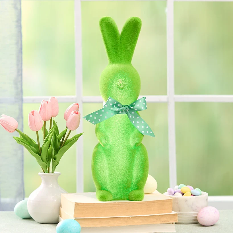 Easter Flocked Lighted Bunny Tabletop Décor - Green, Pink, Or Lavender - Image 3