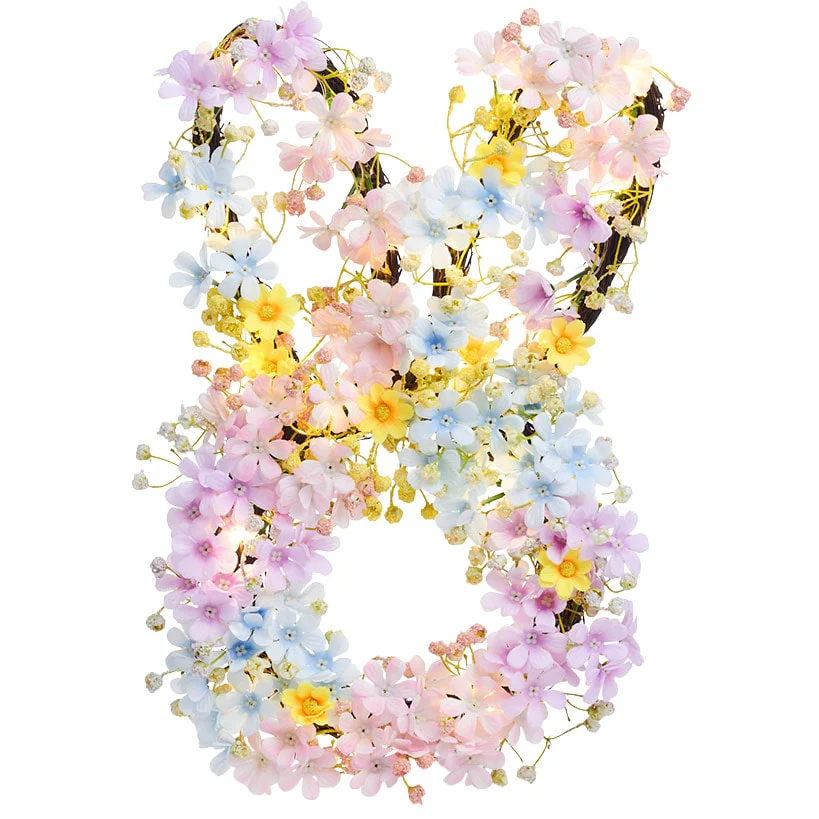 Easter Lighted Bunny Shape Spring Flower Wreath - Battery Operated - Image 2