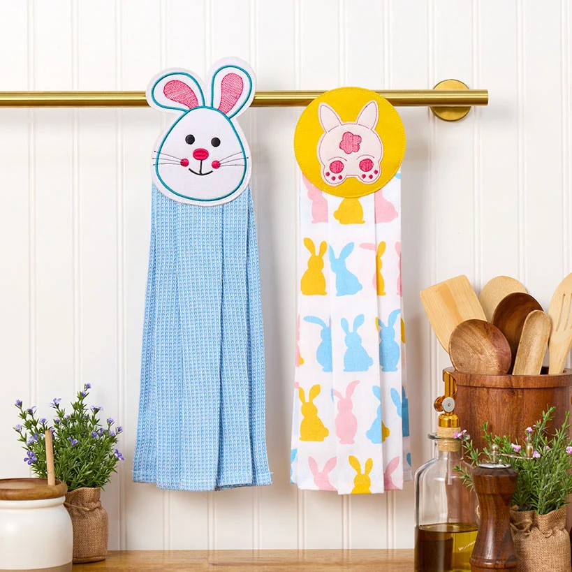 Embroidered Bunny Kitchen Towels Set of 2