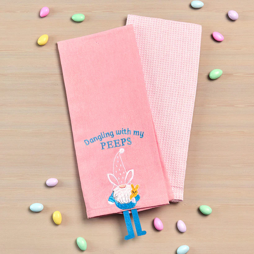 Embroidered Kitchen Towels Gnomes and Bunnies Set of 2 - Image 4