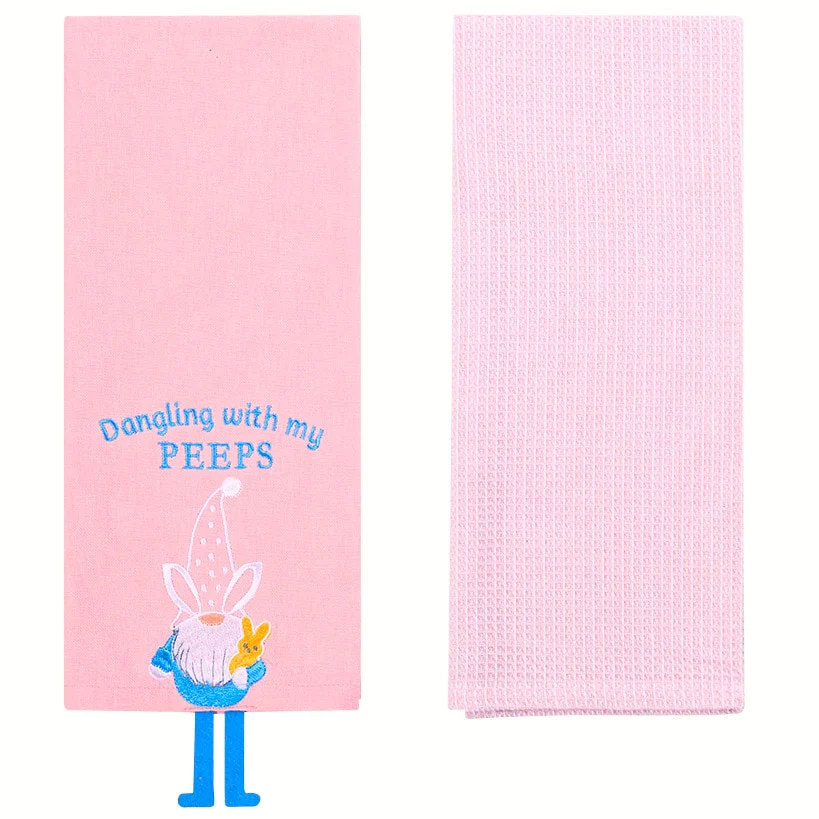 Embroidered Kitchen Towels Gnomes and Bunnies Set of 2 - Image 7