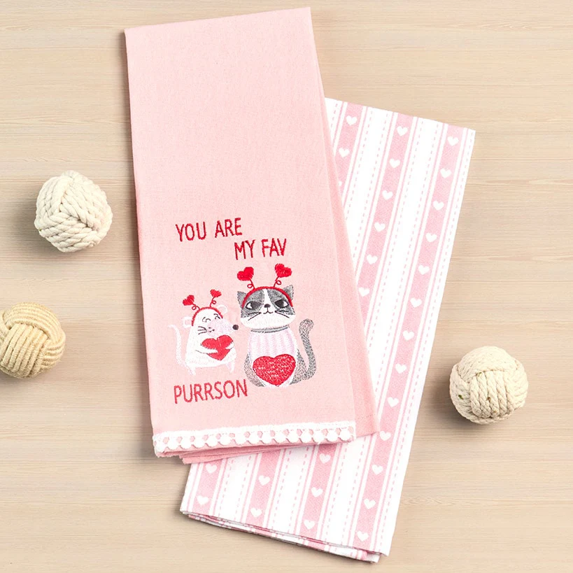 Embroidered Kitchen Towels Valentine's Day Set of 2 - Image 4