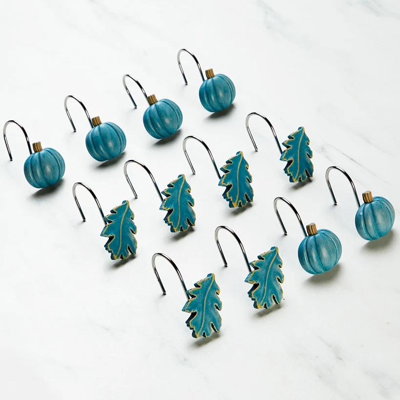 Fall Harvest Pumpkin and Leaves Shower Hooks Set of 12
