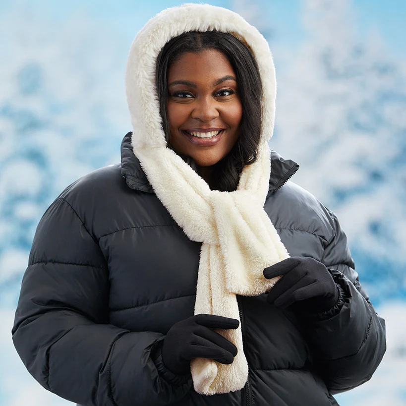 Faux Fur Hooded Scarf - Image 2