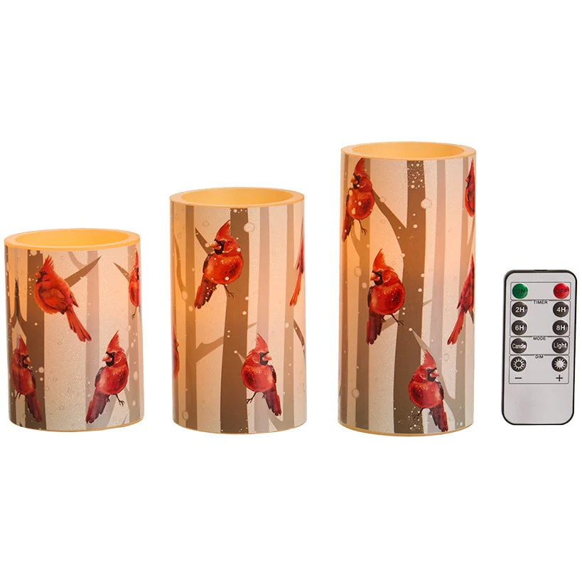 Flameless Flickering LED Candles with Winter Art- Set of 3 - Image 5