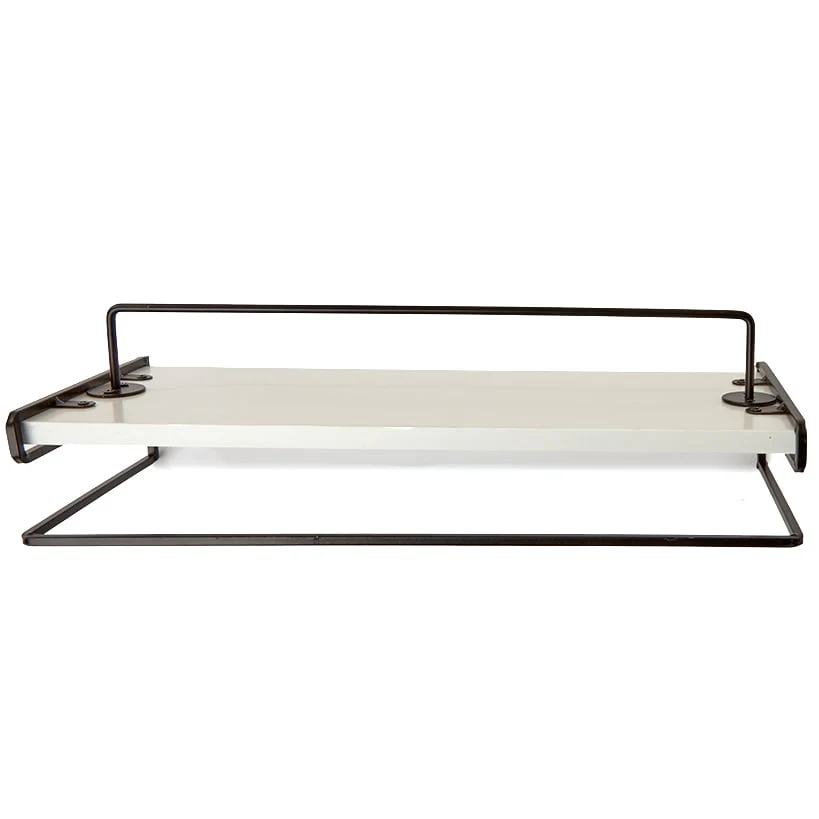 Floating Wall Mounted White Shelves with Metal Bar - Set of 2 - Image 3
