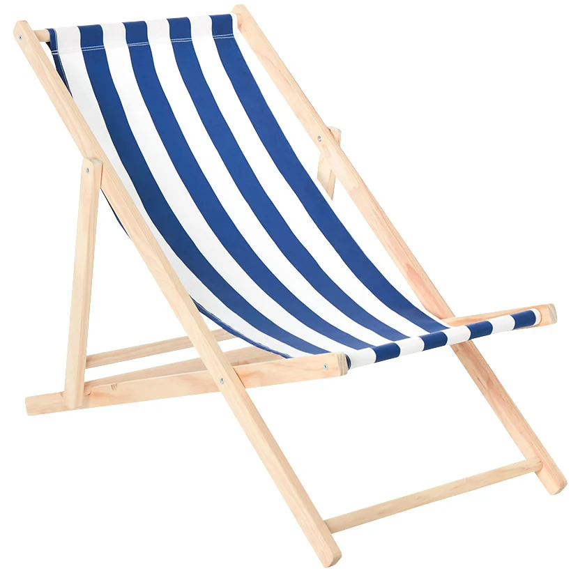 Foldable Patio Sling Lounge Chair with Stripes - Blue or Red - Image 6