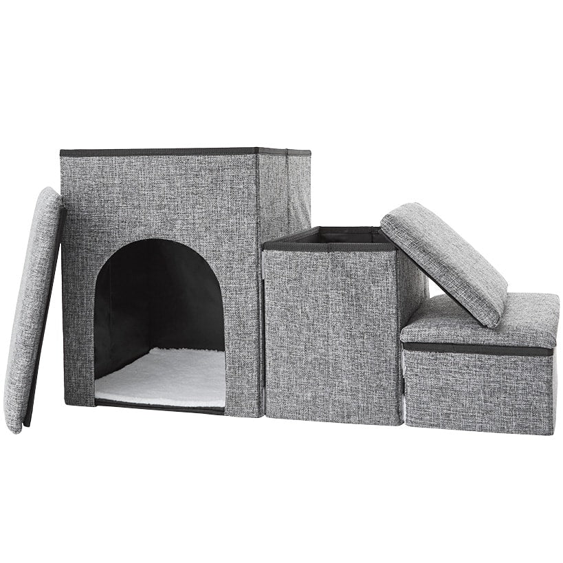 Foldable Pet Stairs With Storage Boxes and Cozy Pet Nook Portable - Image 2