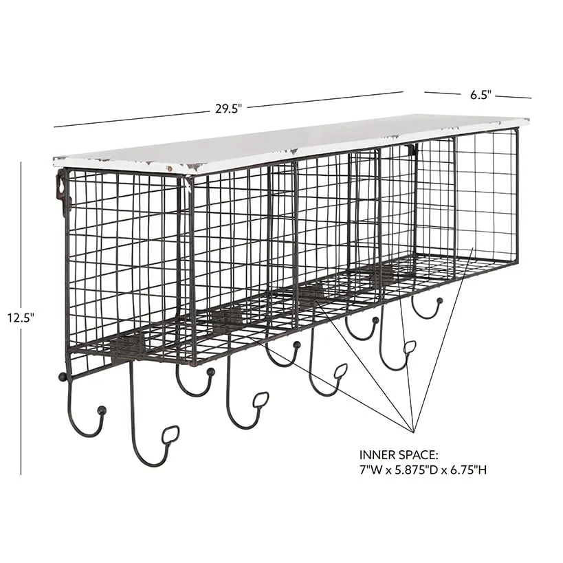 Four Cubby Wall Shelf with Hooks - Image 12