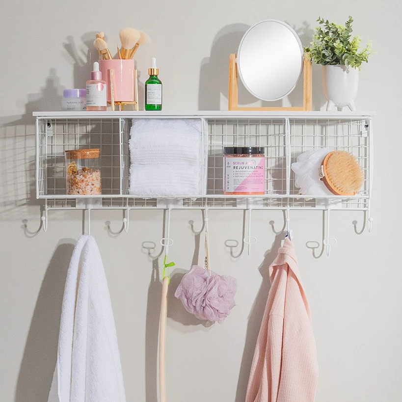 Four Cubby Wall Shelf with Hooks - Image 7