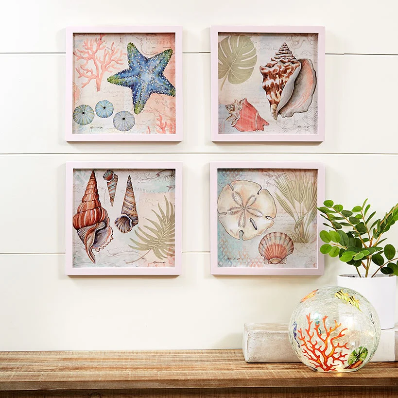 Framed Wall Art - Hummingbird, Butterfly, or Seashell Theme - 4 Pc - Image 4