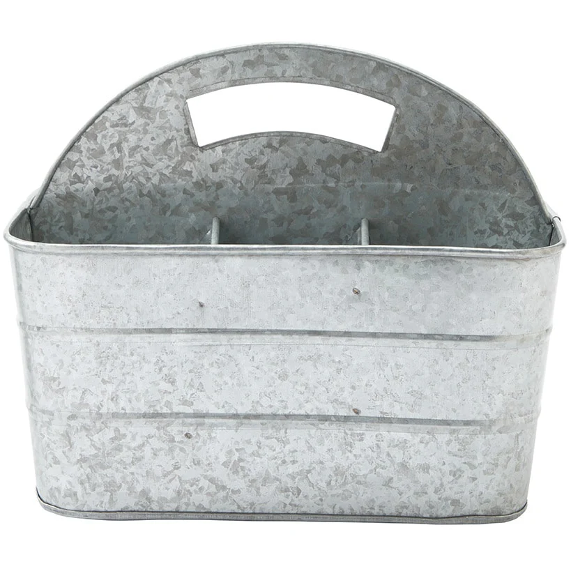 Galvanized Silver Metal Tabletop Serving Collection Tray or Caddy - Image 4