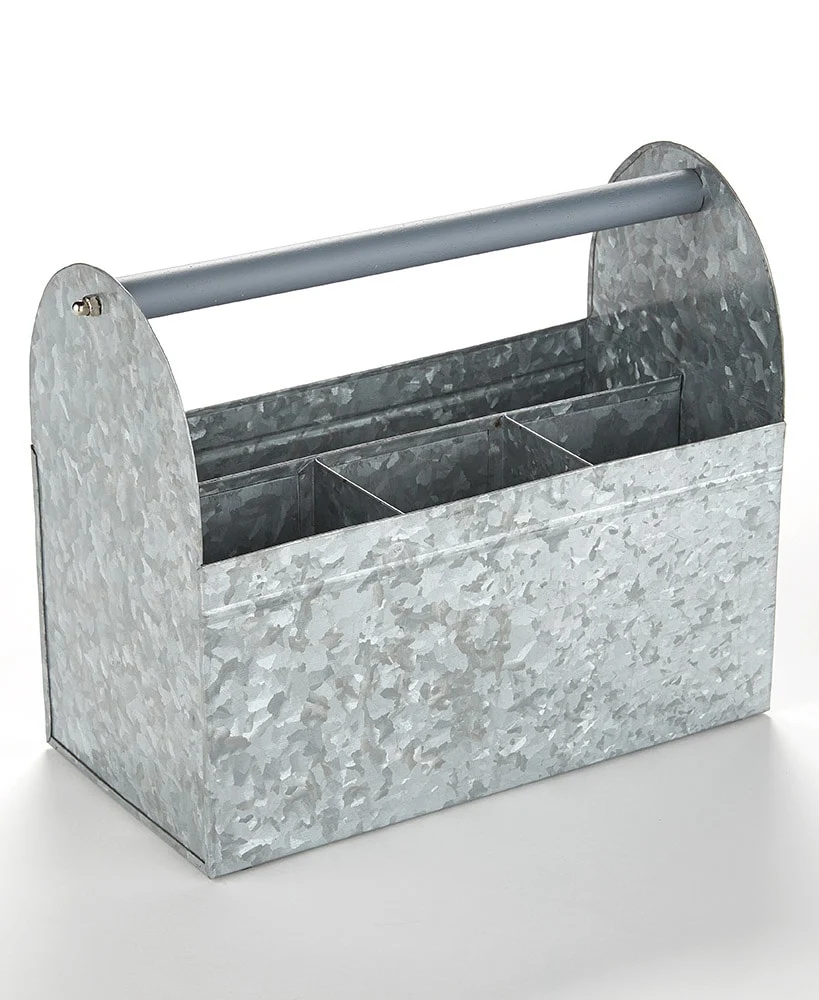 Galvanized Silver Metal Tabletop Serving Collection Tray or Caddy - Image 7