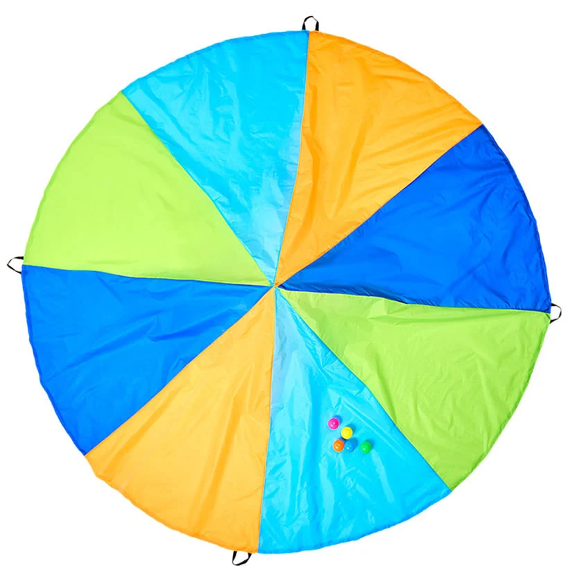 Giant Rainbow Parachute for Kids - Durable Nylon with Handles and Balls - Image 2