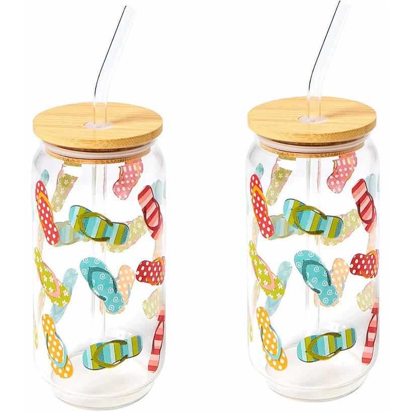 Glass Tumbler with Bamboo Lid and Straw - Set of 2 - 16oz - Image 2