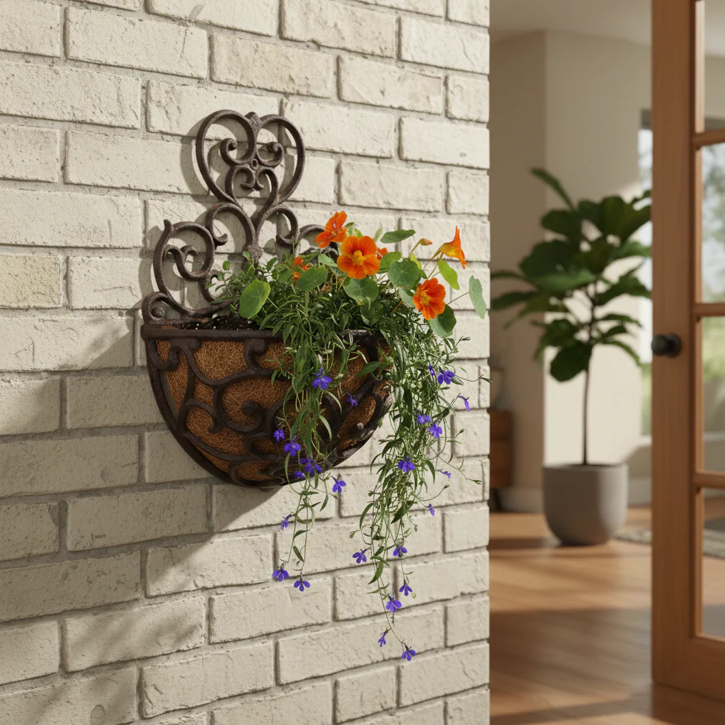 Half-Round Victorian Wall Planter with Liner for Garden - Image 3