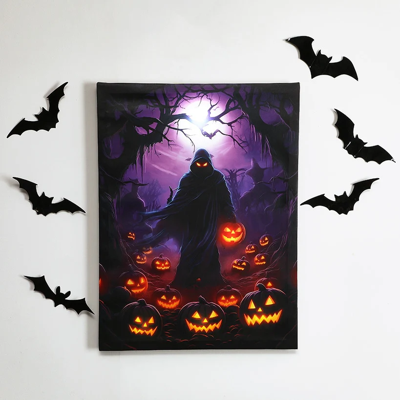 Halloween Canvas Wall Art Lighted Decor In Ghost Skeleton Or Reaper - Image 2