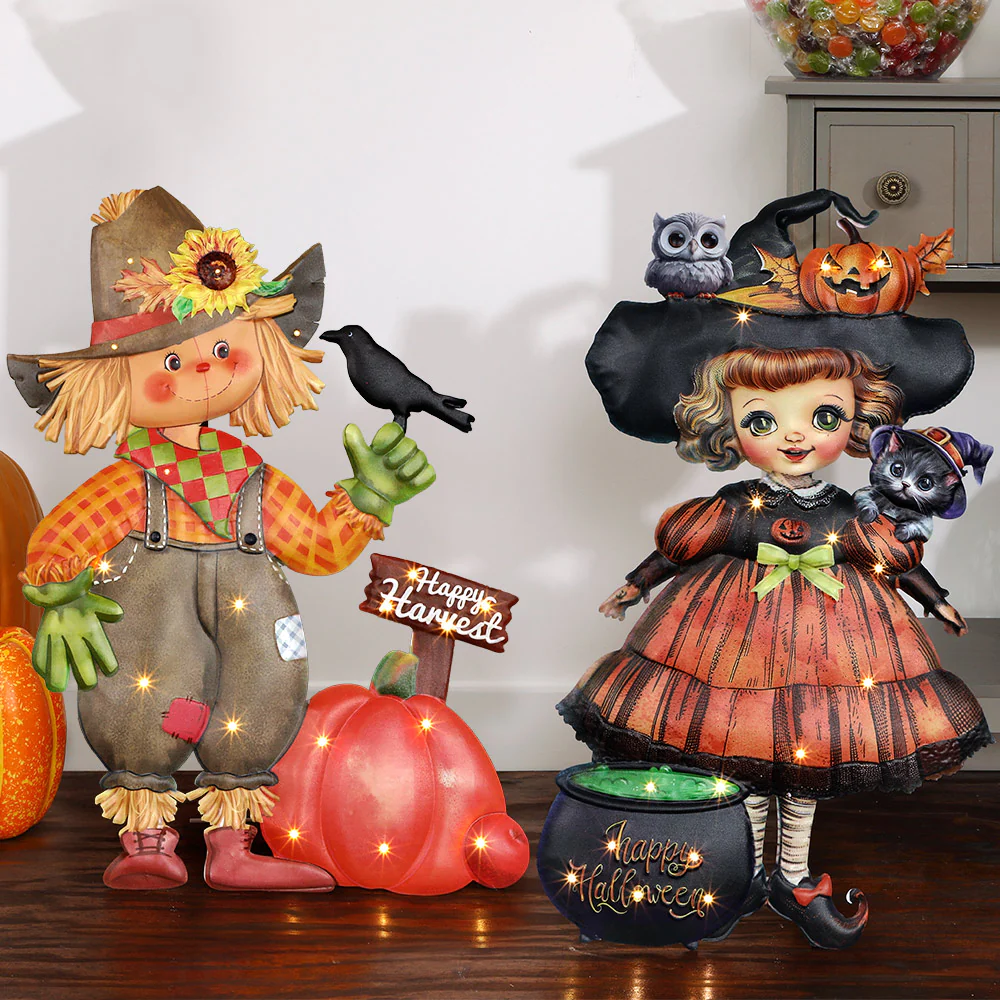 Halloween Lighted Standing Witch or Scarecrow Greeter - Image 2
