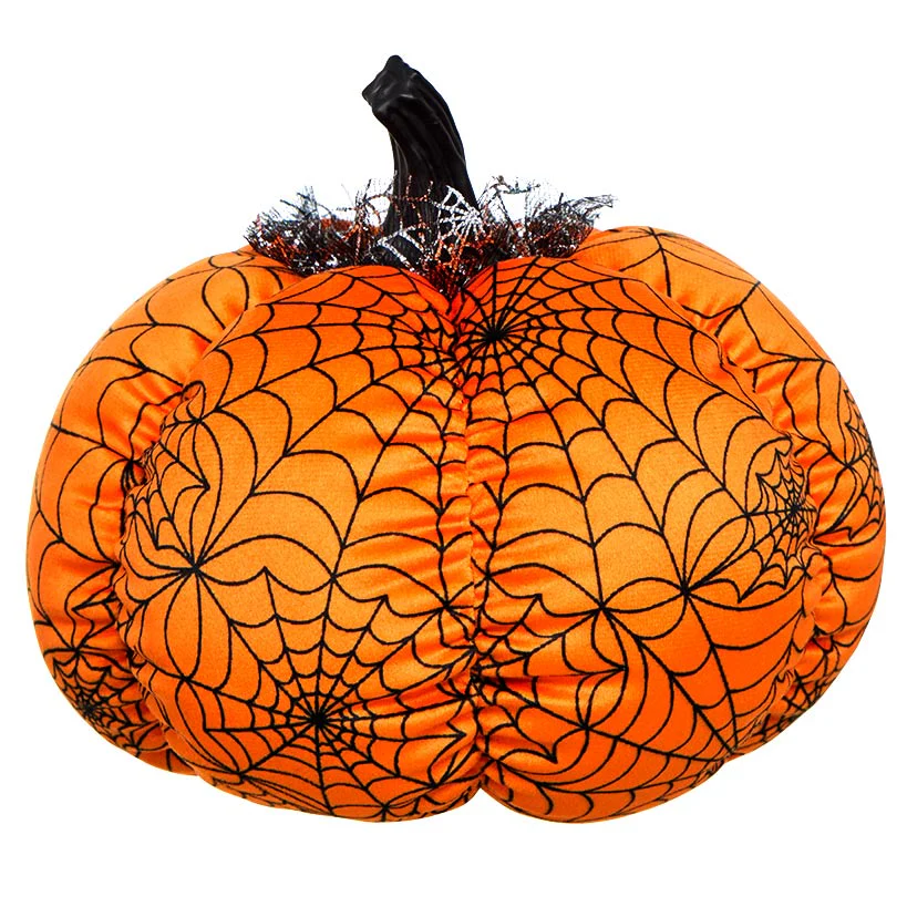 Halloween Plush Webbed Pumpkin Decor - Orange or Purple - Image 4