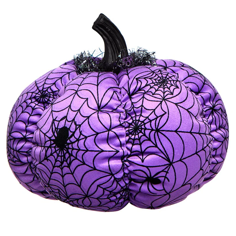 Halloween Plush Webbed Pumpkin Decor - Orange or Purple - Image 5