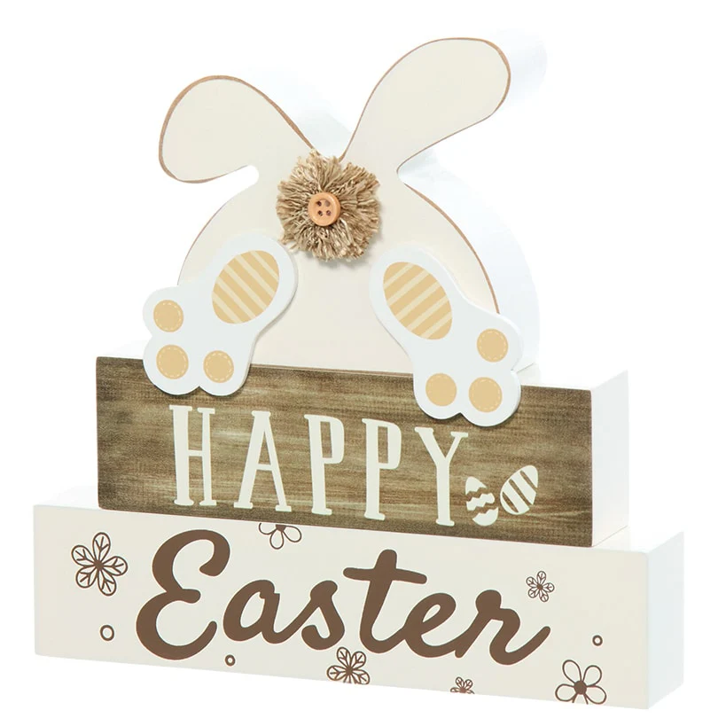 Happy Easter Stacked Block Sign with Bunny - Natural or Spring - Image 5